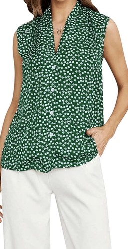 Milumia women’s size small sleeveless blouse button front green white floral new - Picture 7 of 8