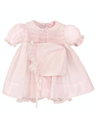 Petit Ami Pink Lace Smocked Dress Set with Hat Preemie or Newborn