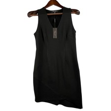 Womens M Sheath Dress V Neck Asym Mini Little Black Cocktail Party Romeo Juliet