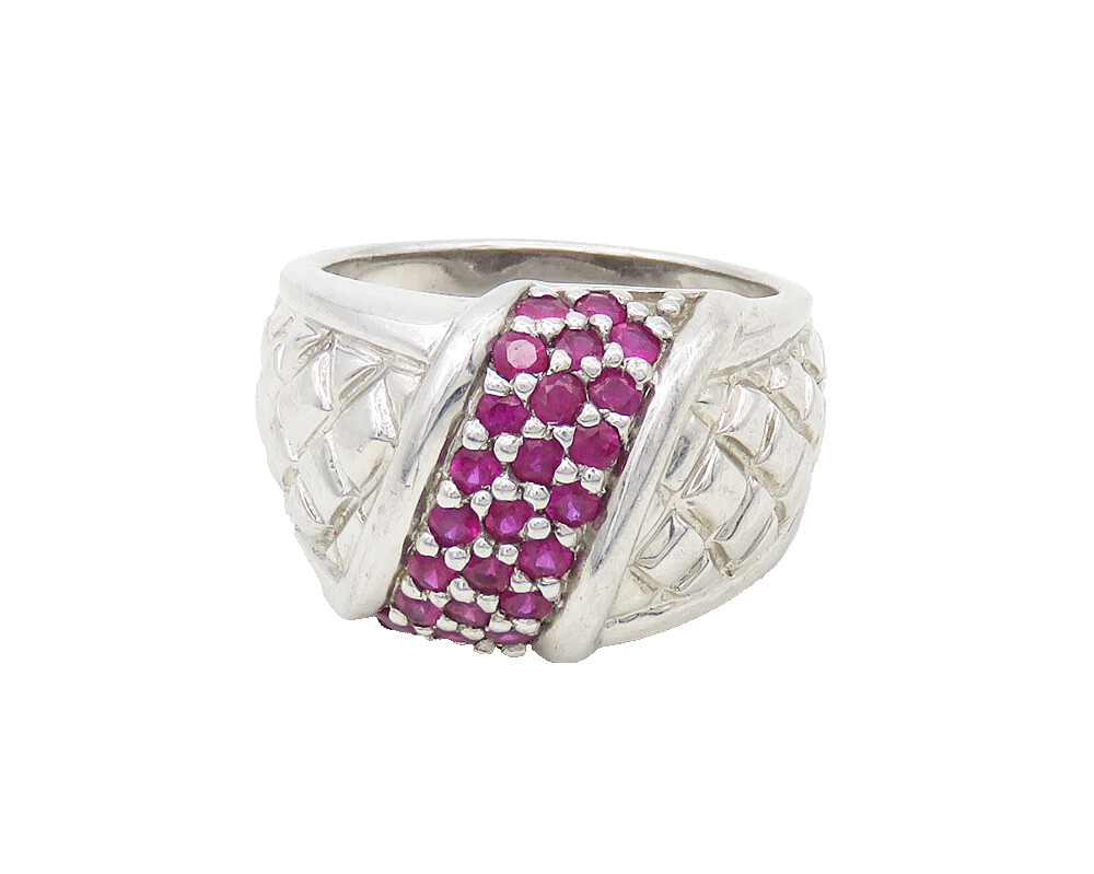 925 Sterling Silver  Ruby Cluster Shiny Quilted D… - image 1