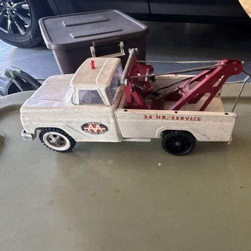 Tonka AA Wrecker Vintage Pressed Steel Tow Truck White Red 24 Hr Service