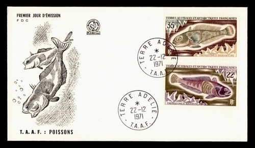 DR WHO 1971 FRENCH ANTARCTIC FSAT FDC FISH COMBO M76664