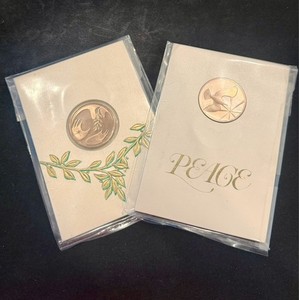 Set of 2 Peace commemorative bronze coin cards - 1.5" Diam coins