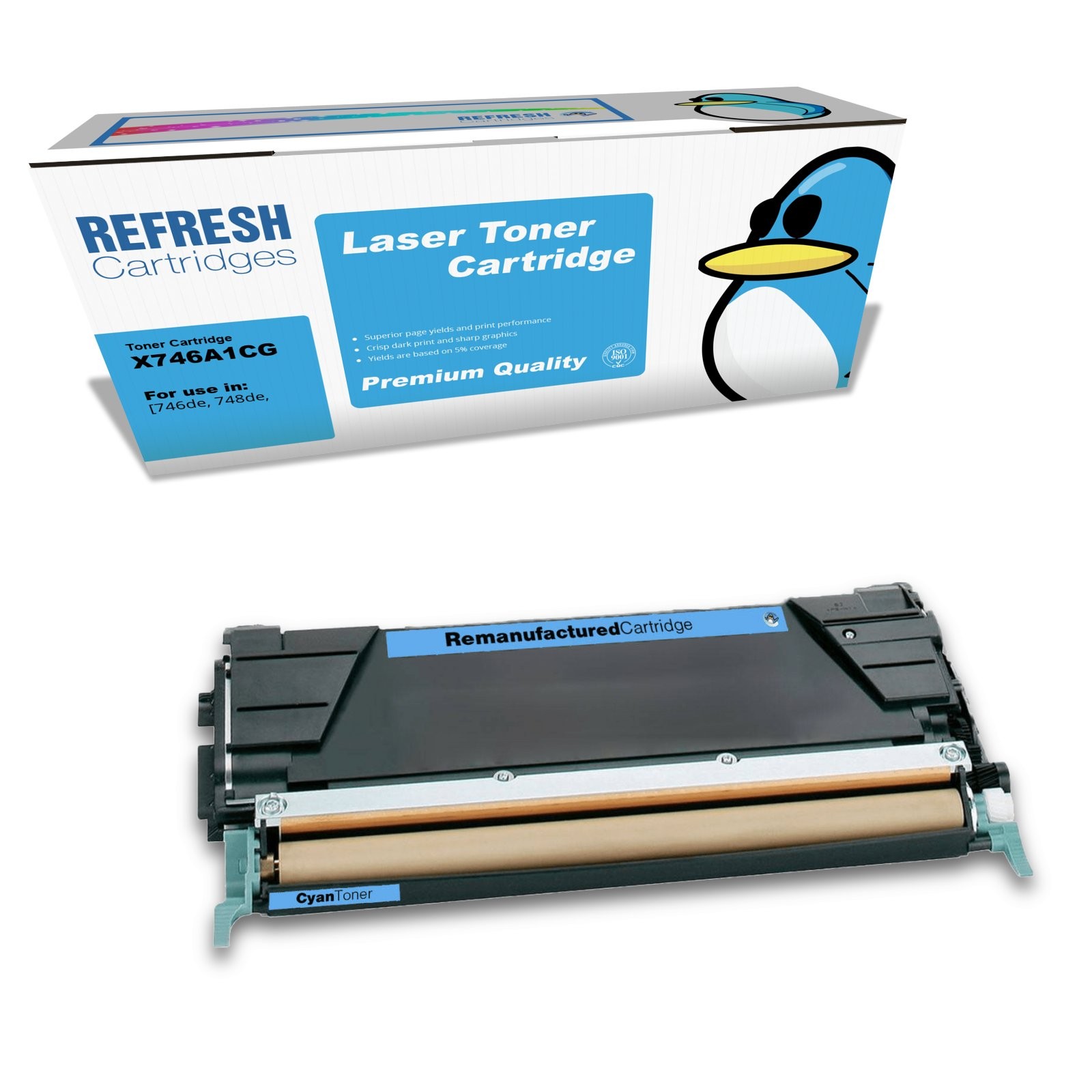 Refresh Cartridges Cyan X746A1CG Toner Compatible With Lexmark Printers