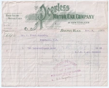 RARE Peerless Motor Car Company  - Automobile Car Billhead Receipt Boston 1907