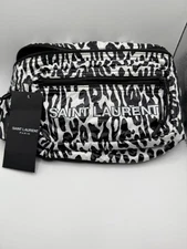 SAINT LAURENT PARIS Zebra Print Nylon Belt Bag  Bum Bag Black White NWT