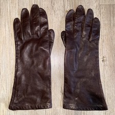 Vintage Womens Size 7.5 Dark Brown Leather Formal 10.5" Long Gloves Silk Lined