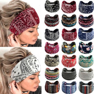 Boho Damen Stirnband Haarband elastisch breit Stretch Sports Yoga Festival Neu H