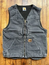V26 BLK Carhartt Vest SMALL Sherpa Lined Black Workwear Full Zip