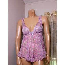 Victoria's Secret Vintage Pink Floral Ruffled Babydoll Chemise