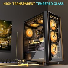 MUSETEX G05 ATX Mid Tower Gaming PC Case 6x 120mm ARGB Fans Tempered Glass Black