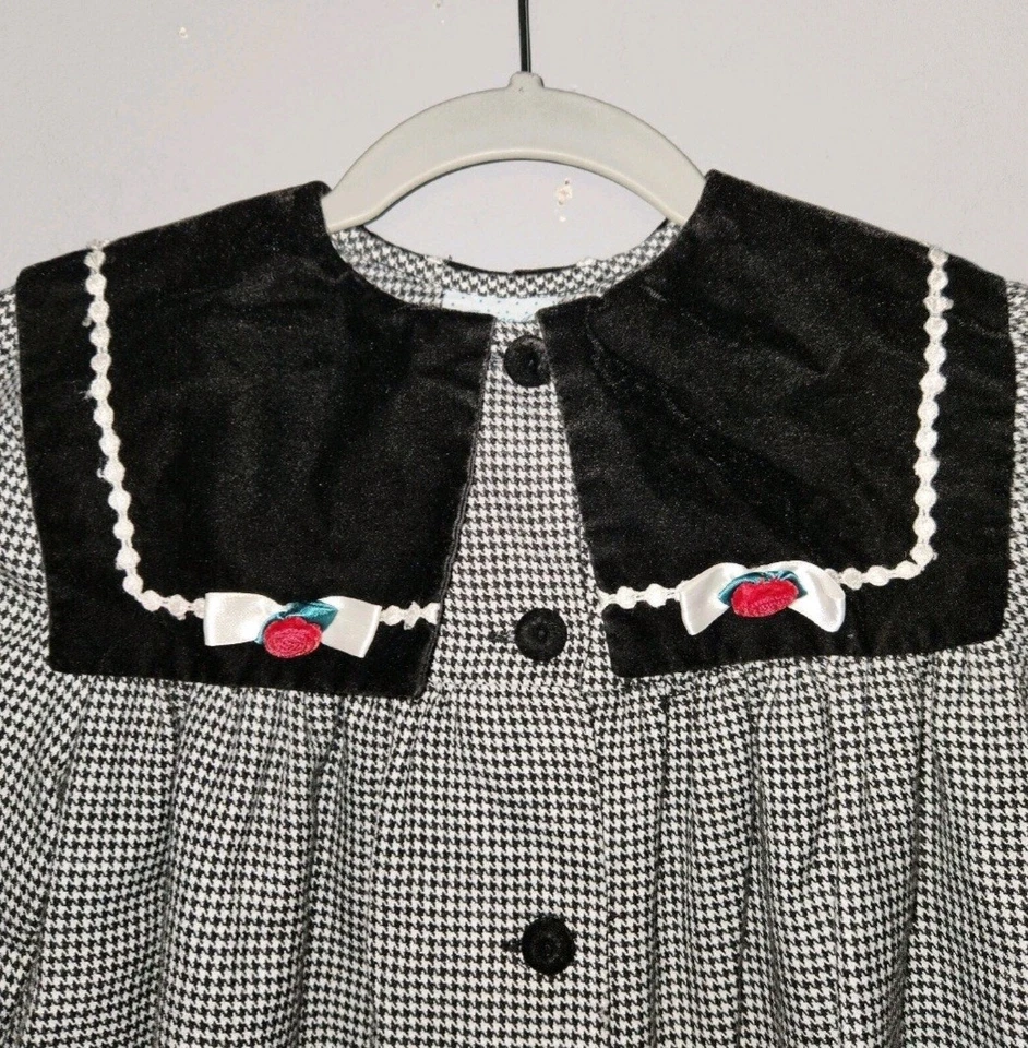 Vestido De Colección Jessica Ann Pata de Gallo Niñas Talla 6 Blanco y Negro Cuello Abotonado Foto 3 de 4