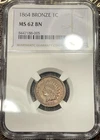 1864 Bronze Indian Head Cent 1c NGC MS62 BN Brown