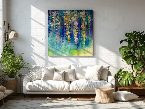 Abstract Spring Flowers Canvas Print Wall Art, Stylish Home Decor Wall Hanging - Picture 10 of 12