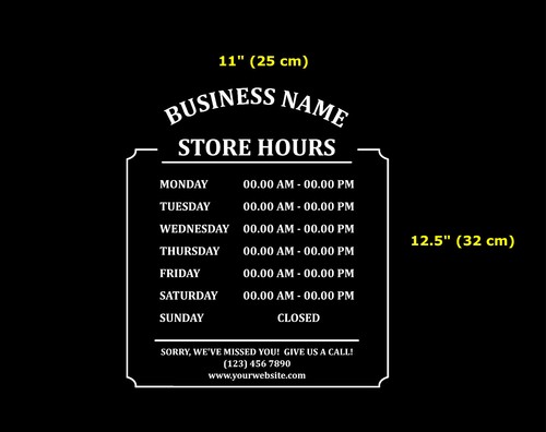 Custom Business Store Hours Sign Vinyl Decal Sticker 12" wide Door Glass - Picture 2 of 7