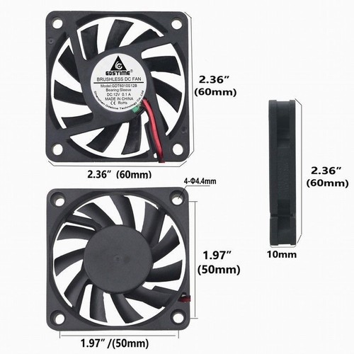 12V 60mm x 10mm 2 Pin CPU Brushless Cooling Fan PC Cooler Heat Sink Black 6010 - Picture 7 of 11
