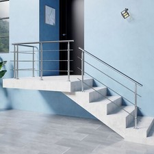 Stainless Steel Handrail Outdoor&Indoor 3 Cross bars Balustrade Stair Grab Rail