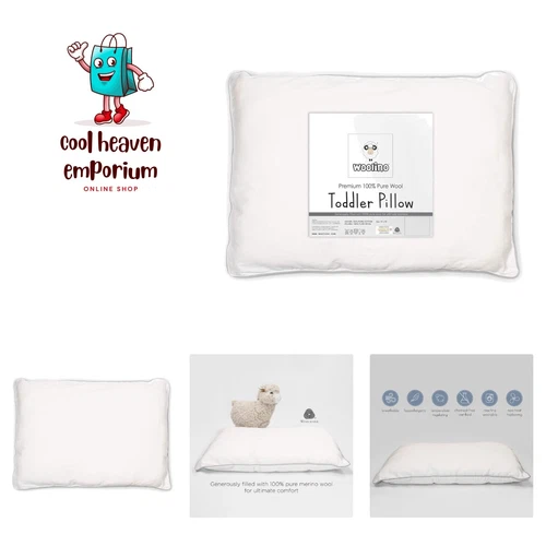Wool Toddler Pillow 14x19 - Breathable Cotton & Washable Comfort