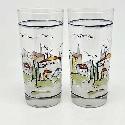 Sakura Provence French Village Apple Tumblers High Ball Glasses Bar Ware (2)