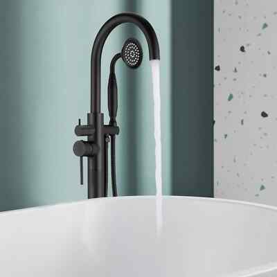 Matte Black Bathtub Faucet with Shower Floor mount Freestanding Tub Filler Spout