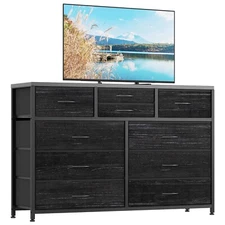 10 Drawer Dresser 47" TV Stand with Power Outlet Chest of Drawers Storage Black