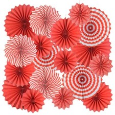 18Pc Party Hanging Paper Fans Set Decorative Red Folding Fans Party Decoratio...