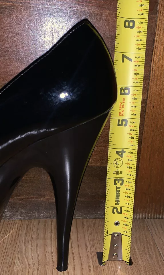 SALTOS STRIPPER DANÇARINO JANTE BLACK PLATFORM STILETTO couro envernizado B1848 tamanho 7 - Imagem 4 de 4