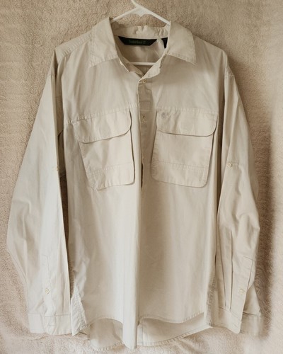 Timberland Shirt Mens Sz L Button Up Long Sleeve Outdoor Vented Tan Fishing