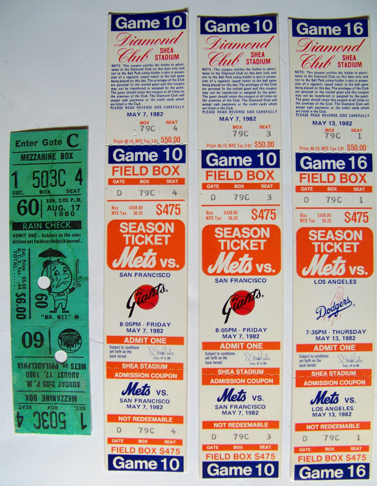 Shea Stadium NY Mets FULL untorn ticket stubs 1980 1989 Pick 1 from