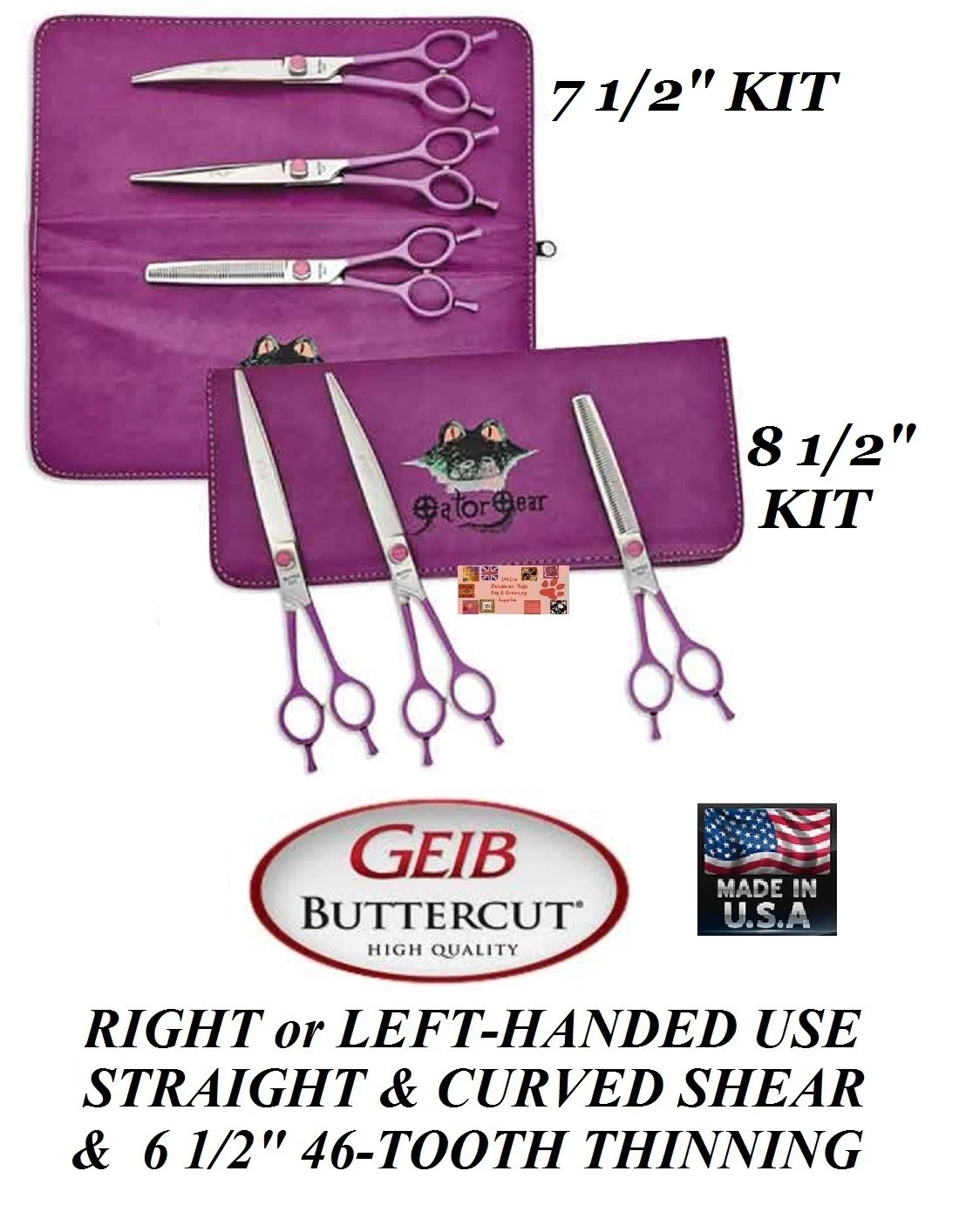 GEIB Buttercut GATOR SHEAR SCISSOR SET CURVED,THINNING,STRAIGHT Pro Pet Grooming
