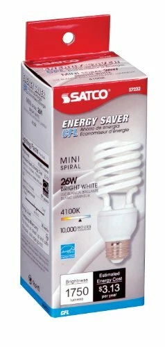 S7232 26W E26 Base T2 Mini Spiral 4100K Equivalent 100W Lamp Enclosed Fixtures - Image 2 of 4