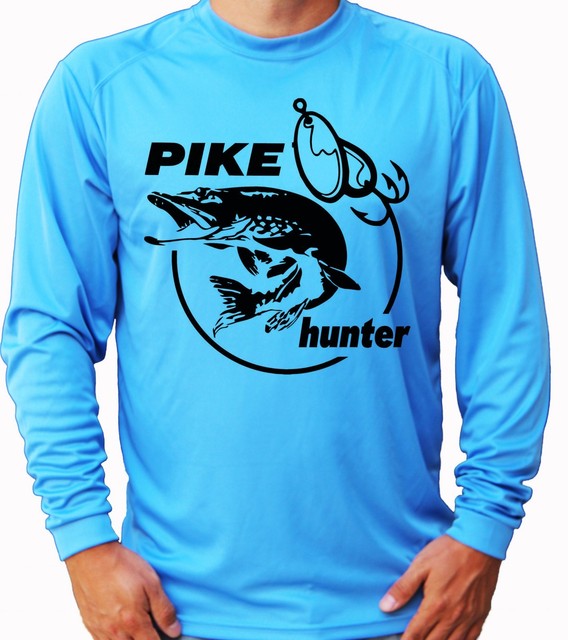 Pike Fish Hunter Sport Long Sleeve UPF 30 TShirt Fishing Boat UV