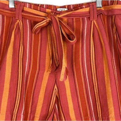 Pantalones Cortos LOFT Para Mujer Naranja Rayas Mezcla de Lino Cintura Alta Grandes Corbata Cinturón Bolsillos - Imagen 3 de 7