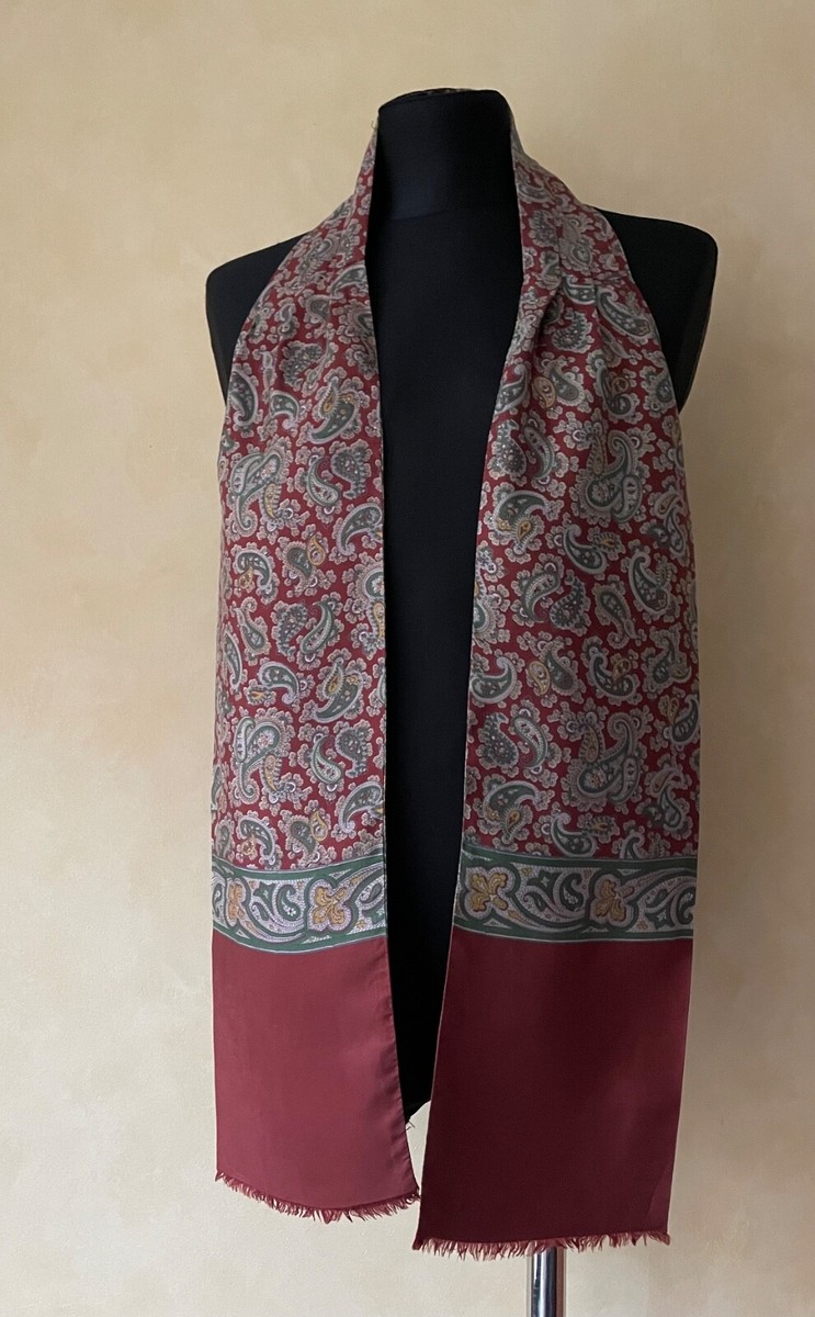 VTG CRAVAT scarf ply silk Made England burgundy multicolor