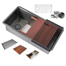 eModernDecor Workstation Undermount Stainless Steel 32 in. Kitchen Sink in Black