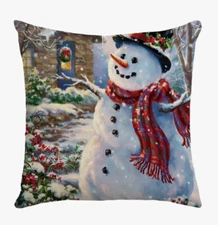 Snowman Winter Fun Decor CHRISTMAS Throw Pillow Cover Winter Holiday Home Decor