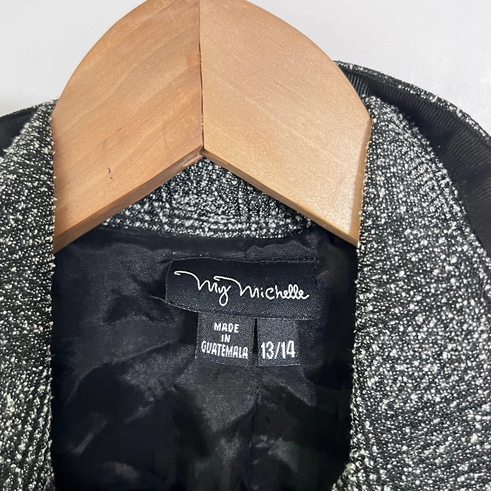 Abrigo Chaqueta My Michelle Niñas Tweed Talla 13/14 Gris Jaspeado Cuello Abotonado Foto 3 de 4