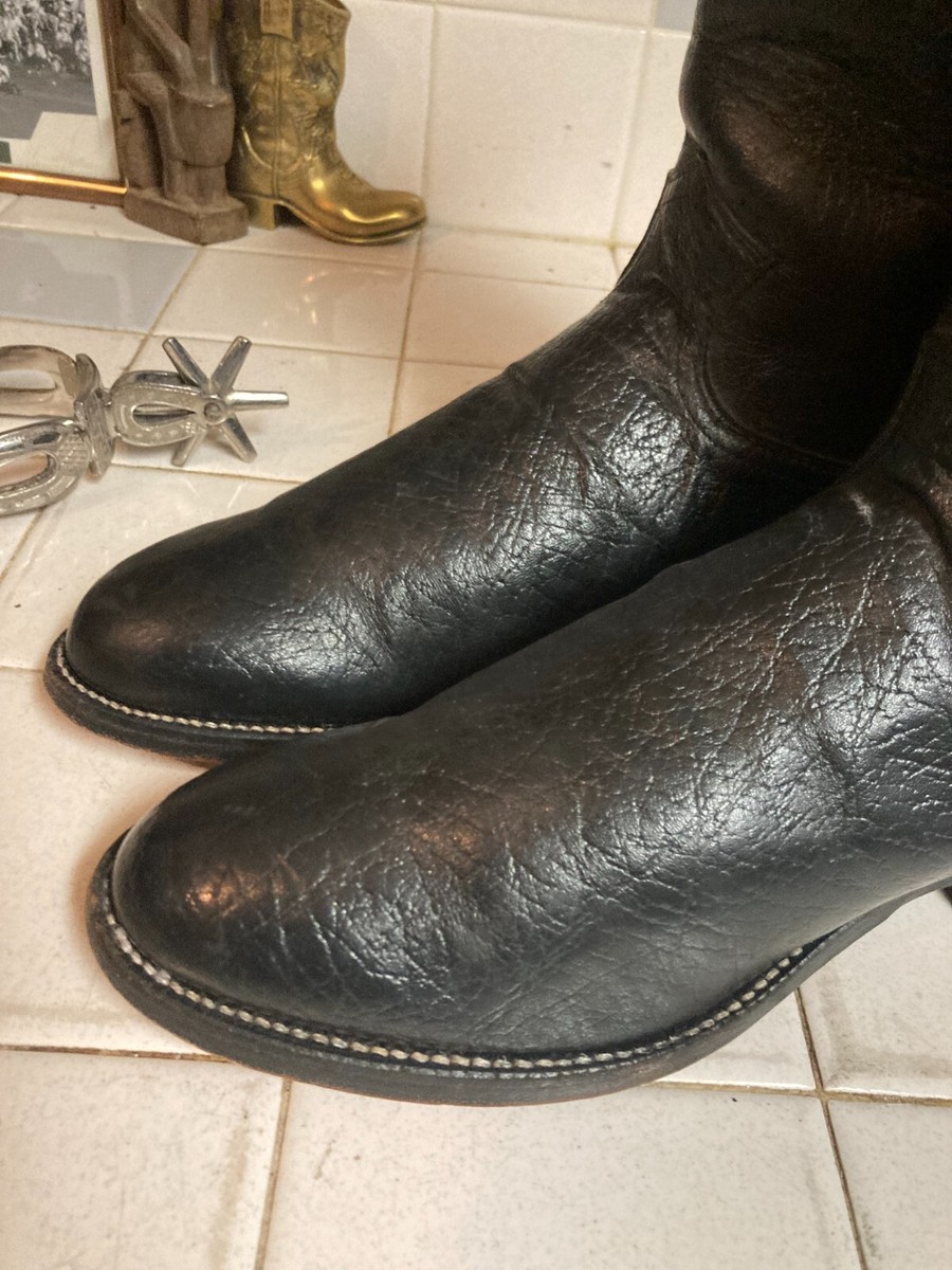 Justin Black Leather Smooth Ostrich Roper Cowboy Boots Size  display picture 3