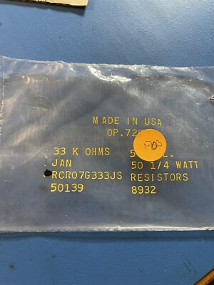 RCR07G333JS RESISTOR CARBON COMP 33K Ohm 5% 1/4W S-LEVEL (5 PER LOT)