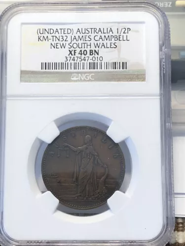 Undated Australia 1/2 Penny Token NGC  XF-40 James Campbell New South Wales.