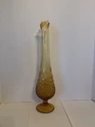 Vintage Fenton Vase Stretch Hobnail Swung Amber Glass MCM Pedestal 20” Glows