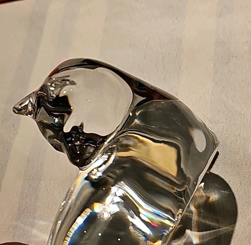 vintage Signed Baccarat Crystal Grooming / Reclining Cat Figurine free shipping - Picture 6 of 14