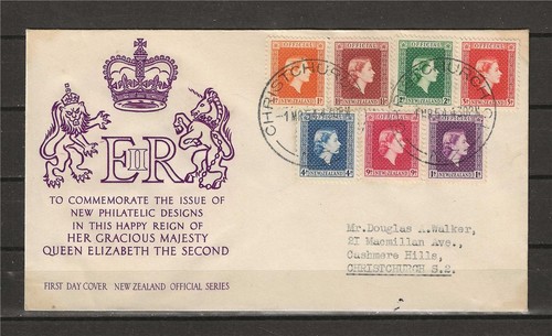 Neuseeland 1954 FDC Queen Elizabeth geprägtes Emblem Cover ab/bis Christchurch