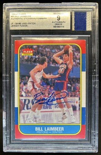 1986-87 Fleer Bill Laimbeer Jersey Fusion Game Used Patch #61 Pistons BGS 9