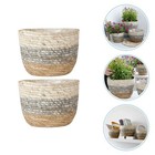 2Pcs Weaving Straw Flower Baskets Plant Container Woven Baskets for Desktop