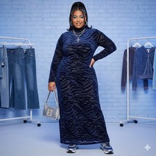 Fashion Nova Zebra Velvet Burnout Maxi Dress Plus 2X NWT Grunge Goth Club Y2K