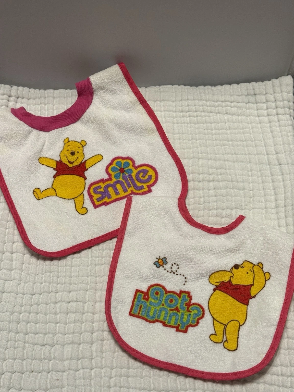 Lot of 2 Vintage/Y2K Winnie the Pooh girl baby bibs mealtime eating
Opens in a new window or tab