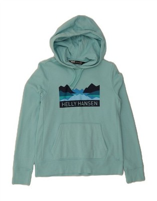 Helly Hansen Damen Grafik Hoodie Pullover UK 10 Small Türkis Baumwolle XD08
