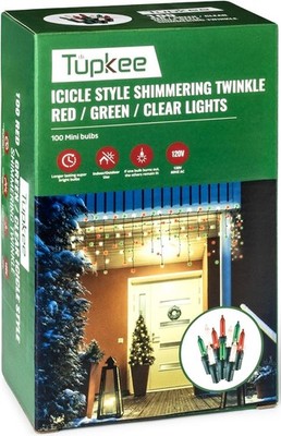 Tupkee Christmas Icicle Lights 100 Red, Green & Clear Bulbs - Random...