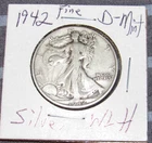 Fine Silver 1942 d Denver Mint Silver Walking Liberty Half Dollar 1/2 WLH